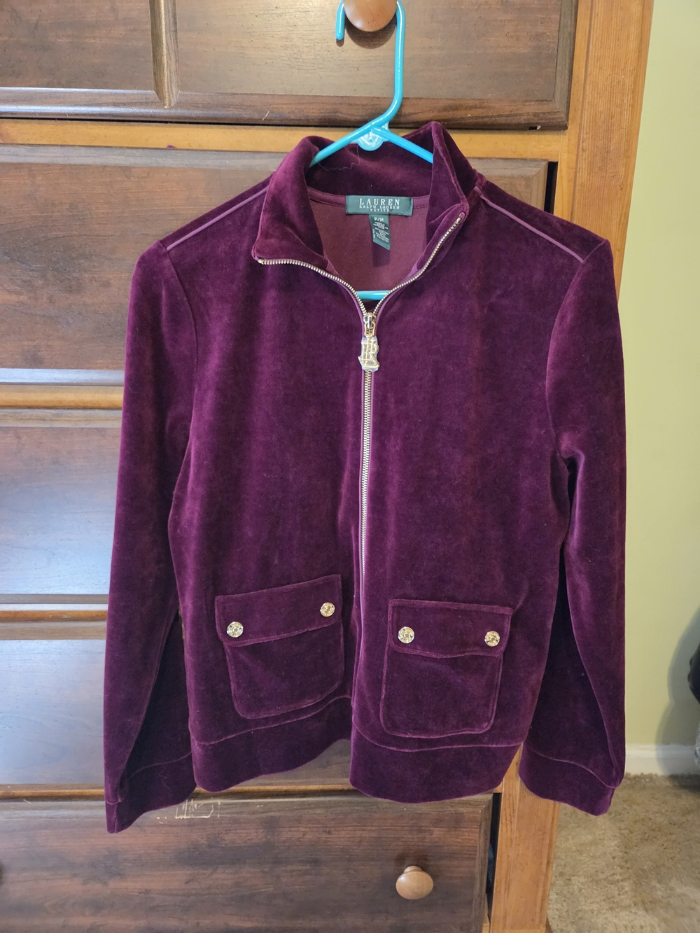 Lauren Ralph Lauren Velvet Zip-Front Jacket in Deep Burgundy